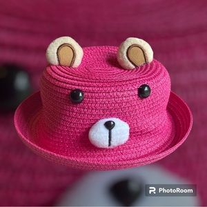 Kid’s Pink Bear Straw Hat